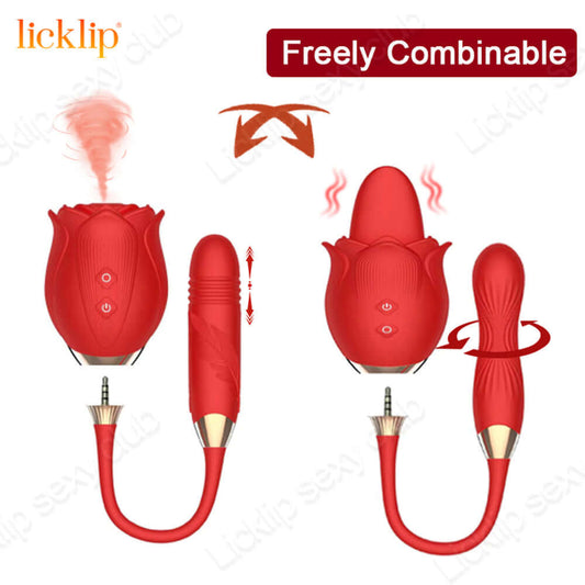 Detachable 2 in 1 Rose Sexual Toy 10 Speeds Sucking & Vibration